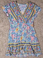 Unbranded COLORFUL FLORAL Deep V Dress Large SEE MEASUREMENT