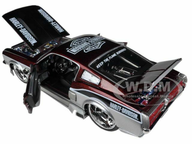 1967 FORD MUSTANG GT RED & SILVER HARLEY DAVIDSON 1/24 DIECAST CAR