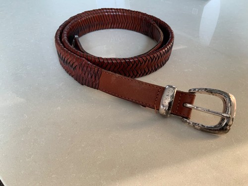 Cole Haan Mens 38” Leather Braided Belt Size Brass Buckle Brown Vintage - Picture 4 of 11