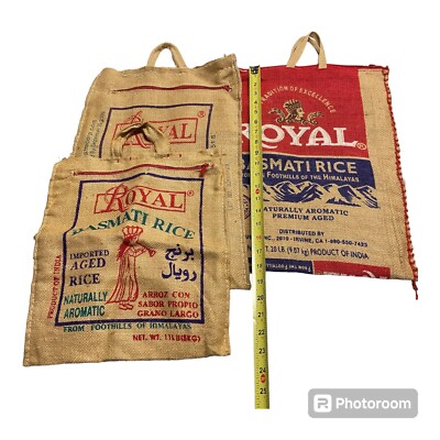 3 Shopping Tote Burlap Sack Royal Basmati Rice With Zipper Vintage California