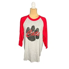 Augusta Sportswear Men's Raglan Graphic T-Shirt "Cats" Red Grey Size L Large