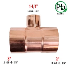 3" x 3" x 1-1/4" COPPER REDUCING TEE C x C x C