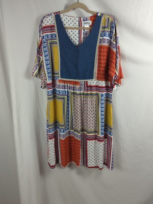 The Vermont Country Store Dress Size L Colorful Boho Festival Patchwork Dress