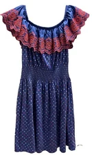 Lilly Pulitzer W Small Dress  Kalama Off Shoulder Smocked & Embroidered Blue