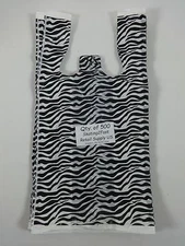 500 Zebra Print Design Plastic T-Shirt Retail Shopping Bags Handles 8" x 5" x16"