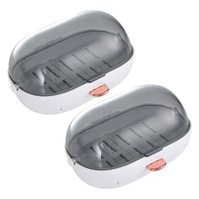 2Pcs No Drill Soap Box, Transparents Lid, Secure Grips for Home and Travel Use