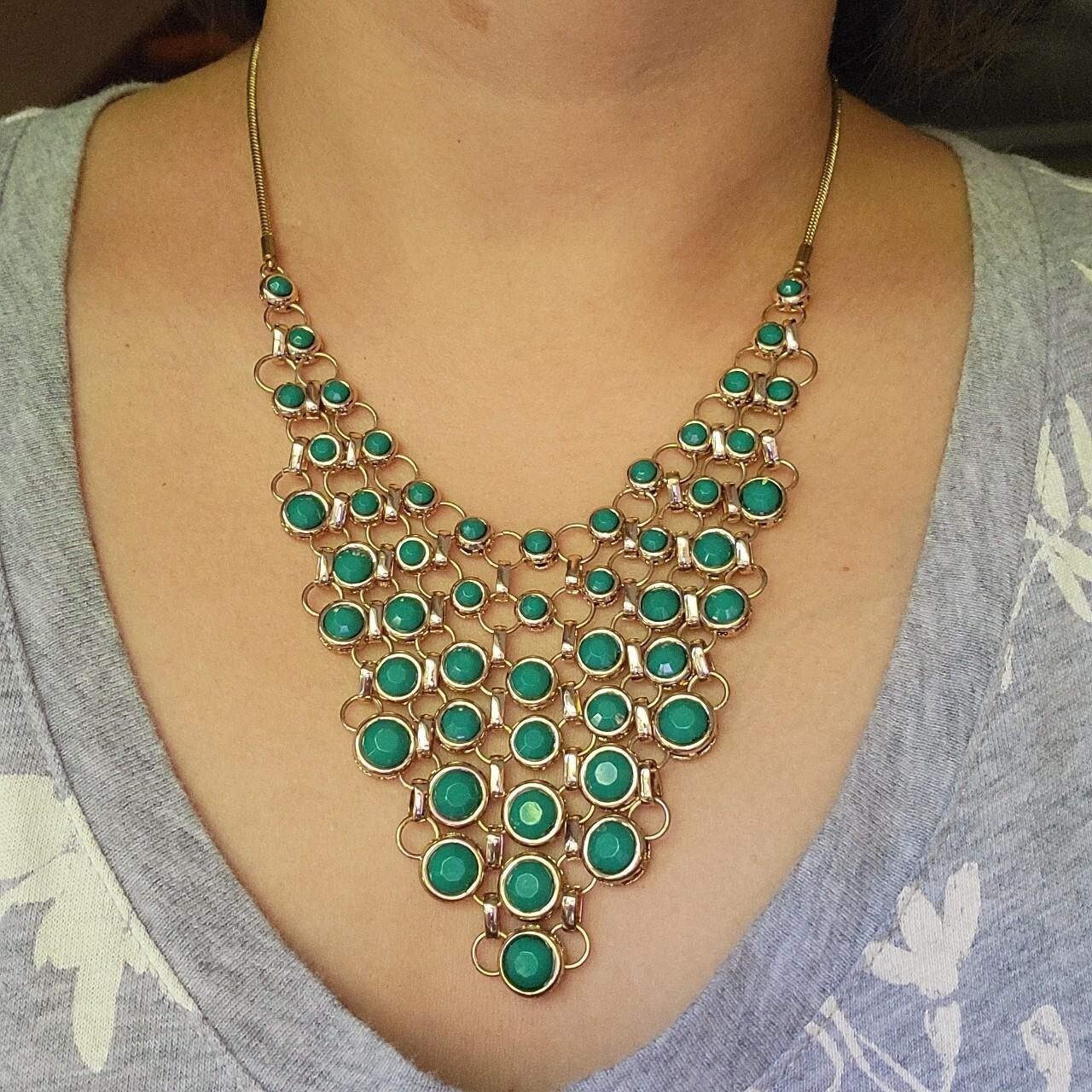 Classic Green Gemstone Bib Statement Necklace - image 2