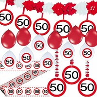 50. Geburtstag Deko Set - 71 Teile - Verkehrsschild Party 50 Dekoration Ballons