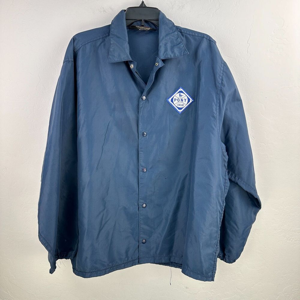 Giacca a vento vintage Dunbrooke Pla Jac Pony League uomo 44 blu baseball