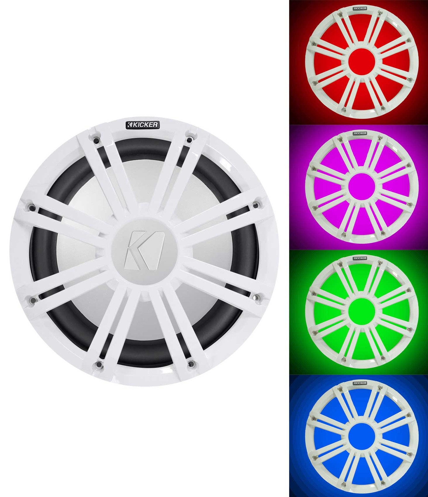 Морской лодочный сабвуфер KICKER 45KM122 12 мощностью 350 Вт с белой светодиодной решеткой KM12