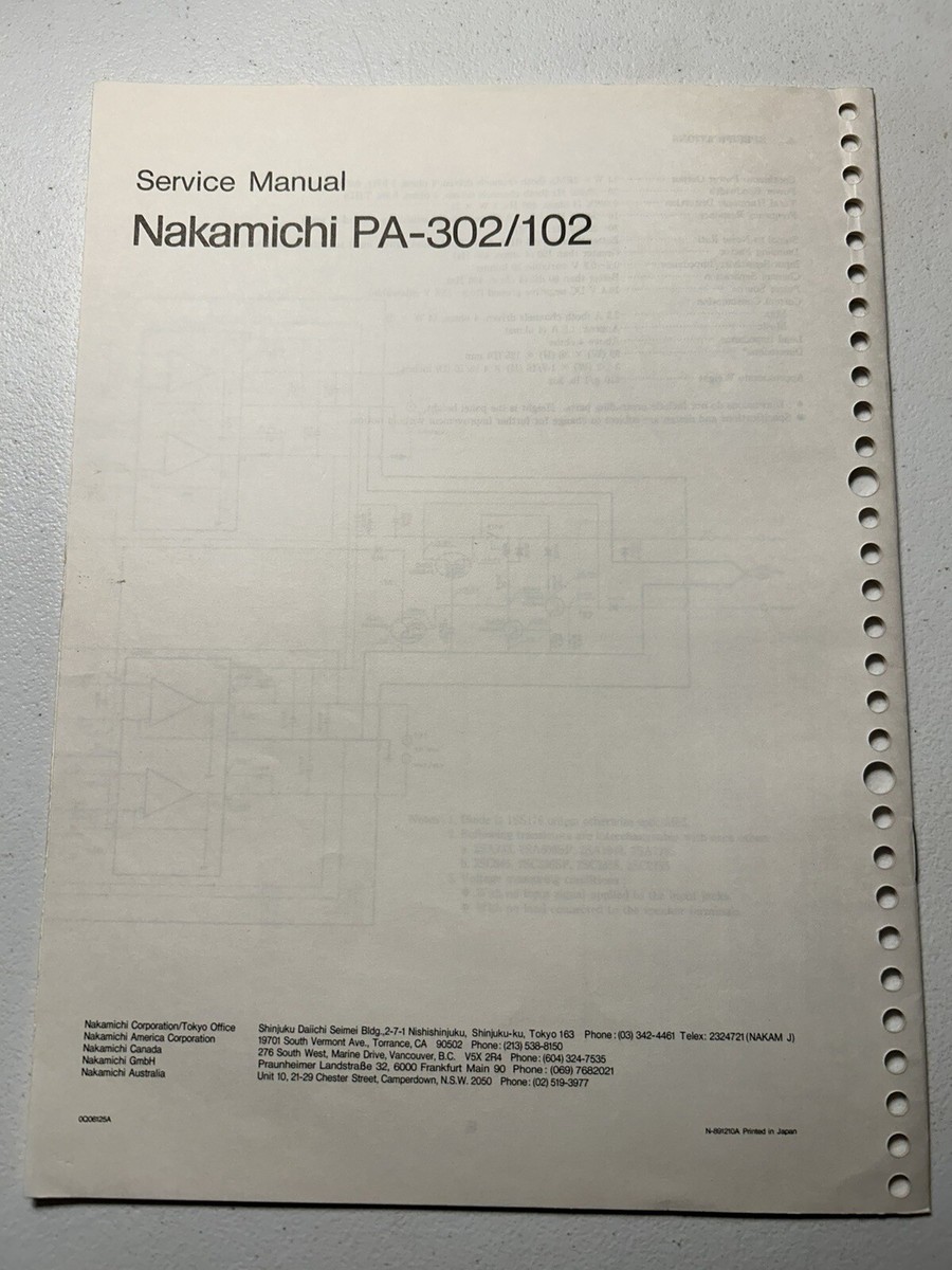 Nakamichi PA-302 -102 Mobile Power Amplifier Amp Service Manual