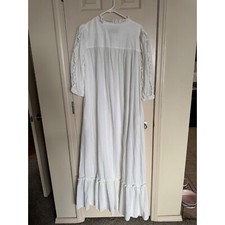 VTG David Brown Boutique White Cotton Maxi Dress Ruffle Trim Cottagecore M q2