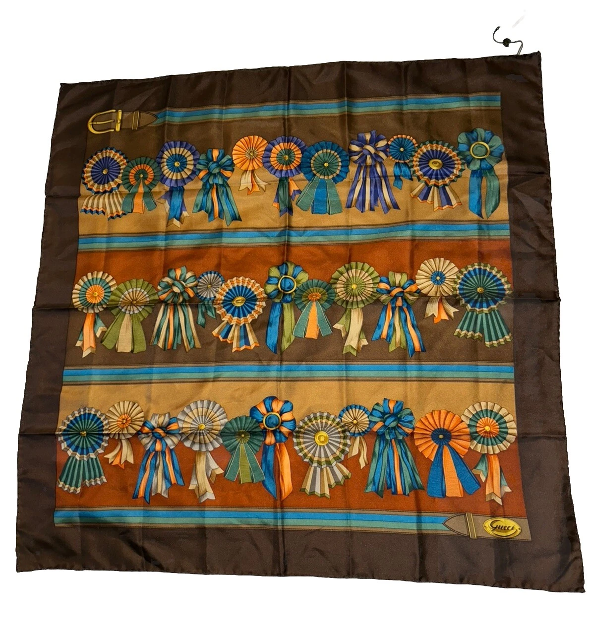 Foulard vintage GUCCI marron motif multi rubans 34