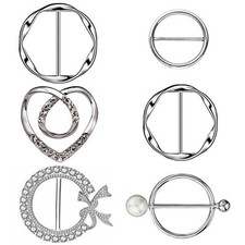 6PCS Silk Scarf Ring Clip T-shirt Tie Clips for Women Fashion Metal Ring Scar...