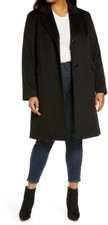 $1400 Fleurette Notch Collar Walking Coat Loro Piana Wool Black Plus Size