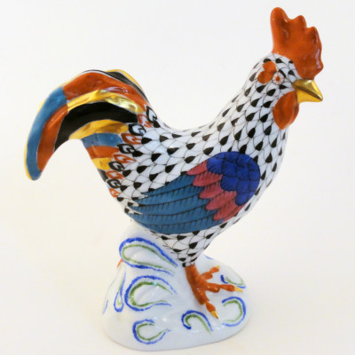 ROOSTER COCKY Herend Black Fishnet model #5031 5.4'' tall NEW NEVER SOLD Hungary