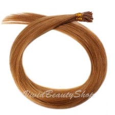 100 Pre Bond Stick I Tip Straight Remy Human Hair Extensions Strawberry Blonde
