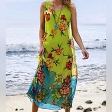 Soft Surroundings Women's Tropez Tropical Sleeveless Maxi Dress- Medium Tall
