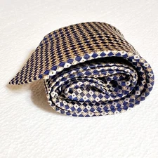 Campia Moda Mens Necktie Blue & Gray Geometric 100% Silk.