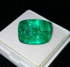 Loose Gemstone Natural Green Emerald 12.12 Ct Certified Transparent Cushion Cut