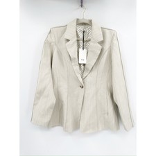 Co Pintuck Fitted Single-breasted Blazer Jacket In Silver Taupe Size L Nwt