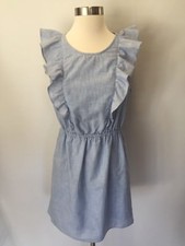 New Madewell JCREW Bellflower Ruffle Dress Craft Blue Size 4 $118 G4956