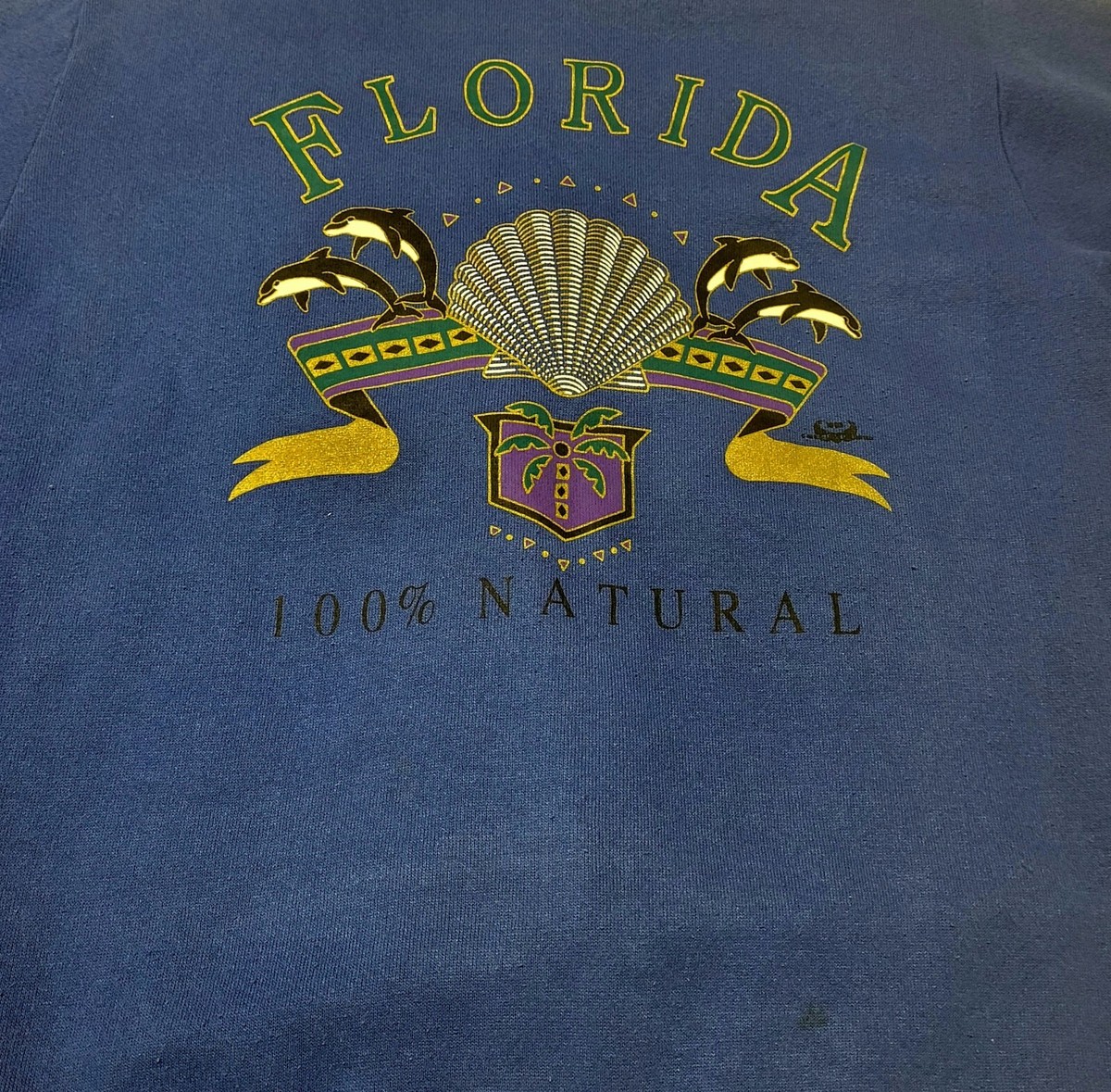 Large Vintage 90s Florida Beach Seashell SweatShirt 100% NATURAL Preppy CREWNECK View 3