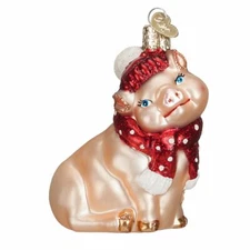 Old World Christmas Glass Blown Ornament, Snowy Pig (With OWC Gift Box)