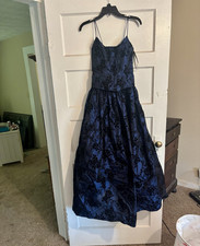 Jessica McClintock Size 2 Blue/Black Floral Long Ball Gown Spaghetti Straps