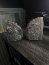 Natural Agate Bookends Polished Crystal Geode Real Stone Slice Pair for Book She