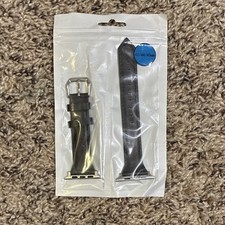 Black Leather Replacement Strap Band for Apple Watch 42mm 44mm 45mm