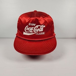 Rare Satin Enjoy Coca-Cola Classic Zip Back Rope Trucker Hat Distributor Promo