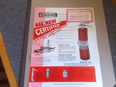 GENERAL FIRE EXTINGUISHER  COAST GUARD APPROVAL  BROCHURE ***VINTAGE