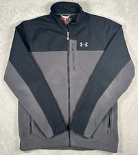 Under Armour Mens Medium Full Zip Fleece Jacket Black Gray ColdGear Softshell M