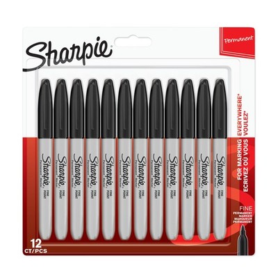 Sharpie Permanent Markers   Fine Point for Bold Details   Black Ink   12 Marker
