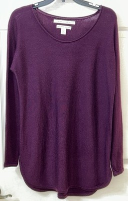 Max Studio Wmns 100% Extrafine Merino Wool Scoop Neck Long Slv Sweater Plum EUC