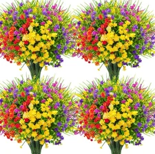16 Bundles Artificial Flowers for Outdoors Fake Plastic Plants Faux Shrubs Gr...