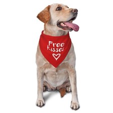 Free Kisses Dog Bandana,Valentine's Day Dog Bandana,Adjustable Size, Cute Red