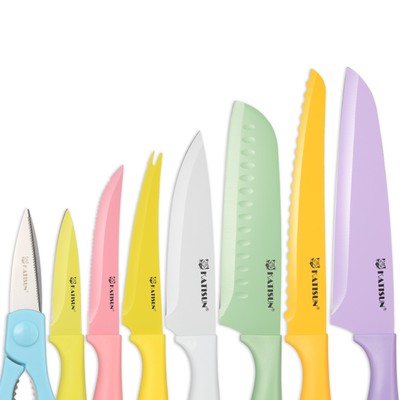 30 Pieces Color Coding Steel Knives Set, Anti-Rust and Dishwasher Safe with Blad