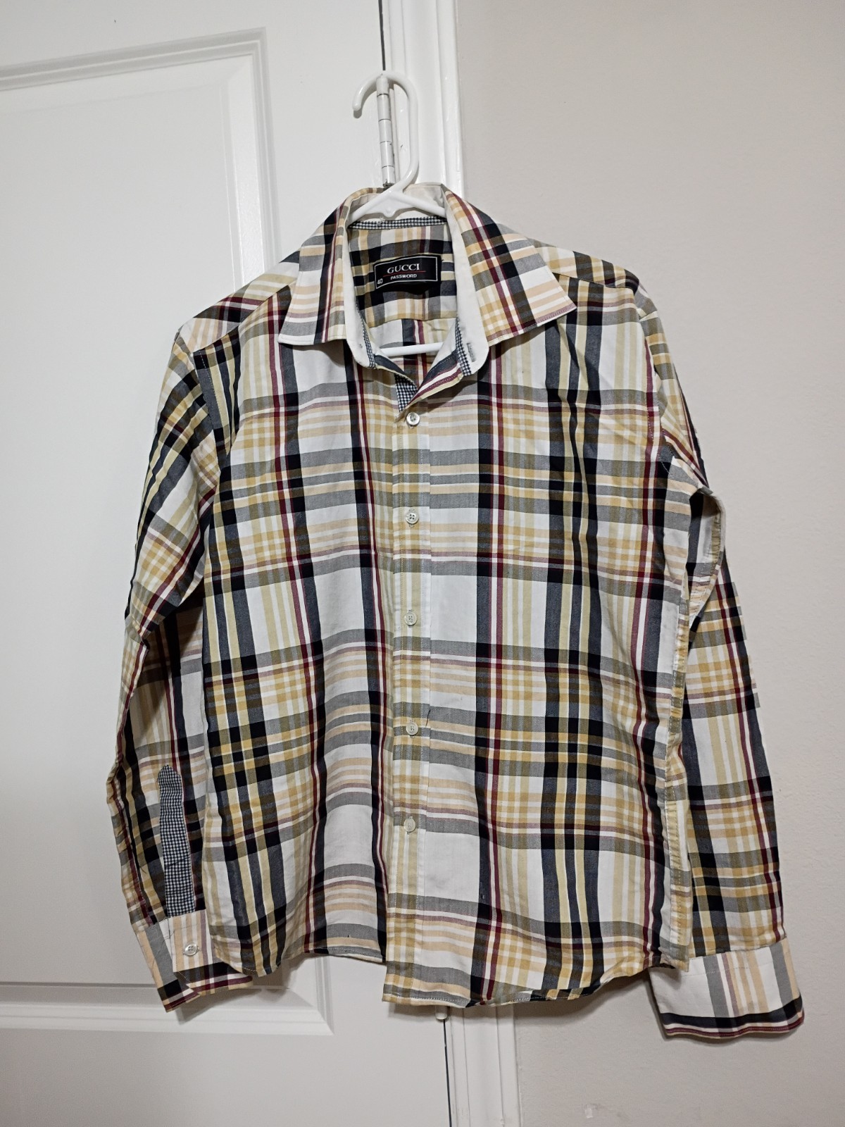 Gucci Password Plaid Button Down Shirt in Size 40