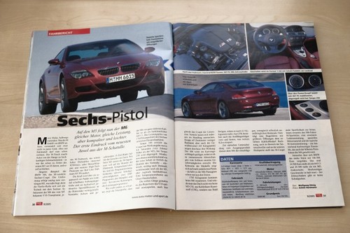 Auto Motor und Sport 09/2005 BMW M6 Coupe E63 mit 507PS im Fahrbericht auf 2 Sei