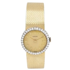 Concord 24mm Classic Vintage 14K Gold Watch w/Gold Dial & Diamond Bezel.