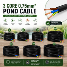 Black H05VV-F 3 Core 0.75mm² Flexible PVC Pond Garden Electrical Cable Wire