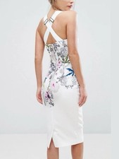 Ted Baker Scarlin Passion Flower Bodycon White Floral Print Midi Dress Garden