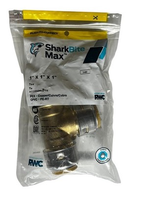 SharkBite Max UR374A Push-to-Connect Tee Fitting 1'' x 1'' x 1'' Brass