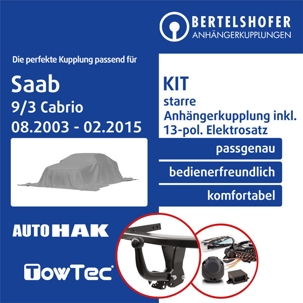 für Saab 9/3 Cabrio Typ YS3F 08.2003-02.2015 AHK Starr +13Pol Spezifisch E-Satz-image