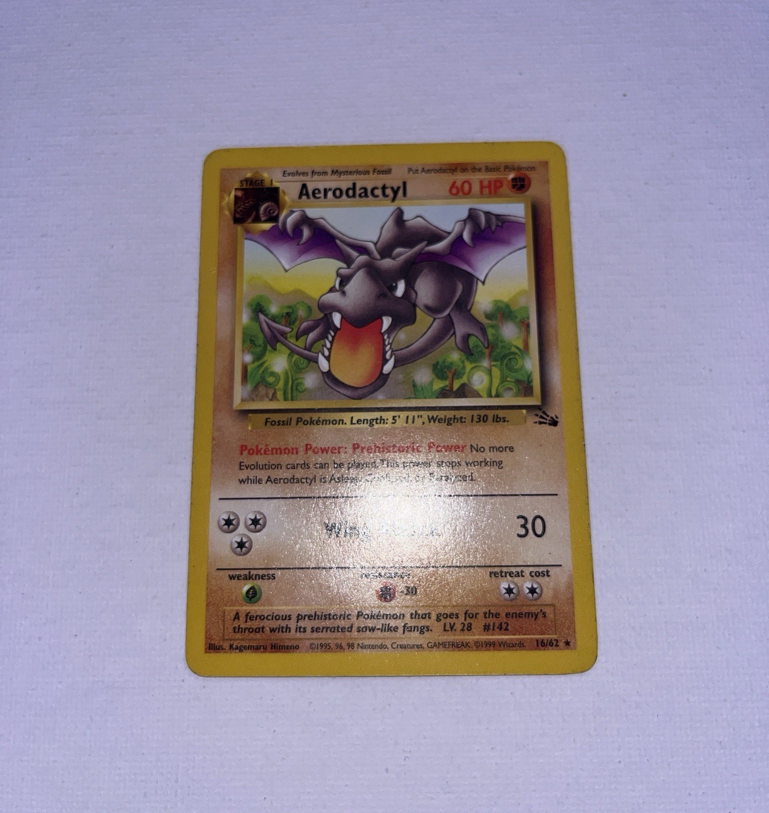 Aerodactyl 16/62 Fossil Rare Non Holo Pokémon Card Unlimited WOTC 1999