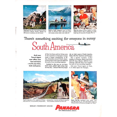 Airlines 1956 Print Ad Pan American-Grace Low Fares to South America 8x11