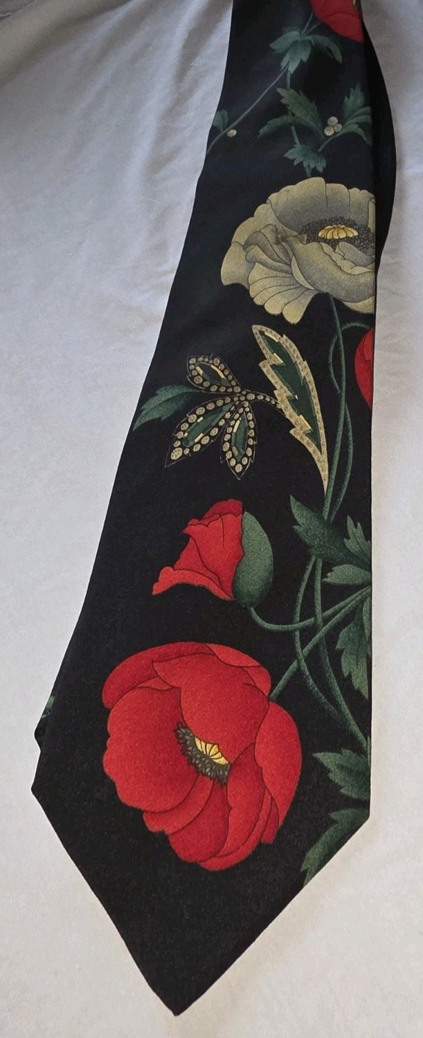 LEONARD Paris Dress Tie Men's 100% Silk Black Multicolor Designs