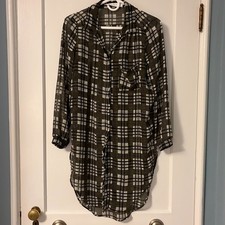 ASTR the label plaid sheer side slit button up tunic size XS artsy lagenlook
